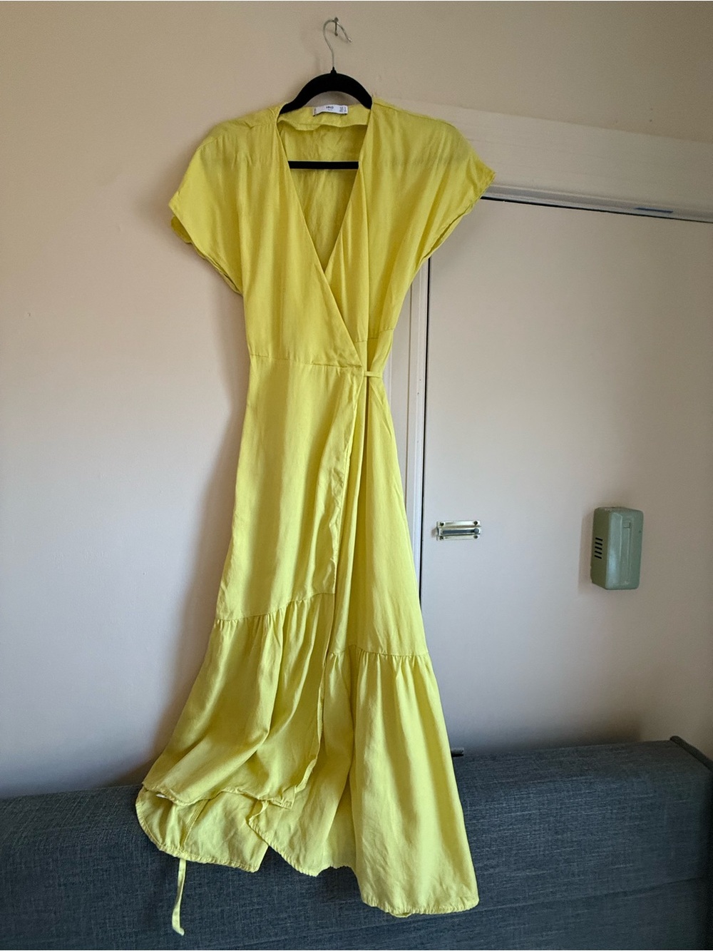 Mango Lemon Yellow Wrap Midi Dress